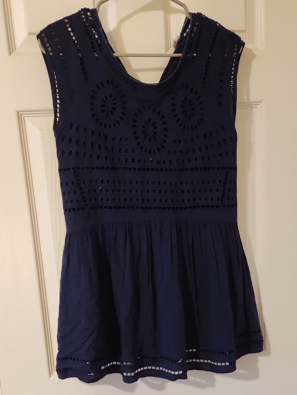 Ecote Navy Eyelet Peplum Dress for Girls Sz xs